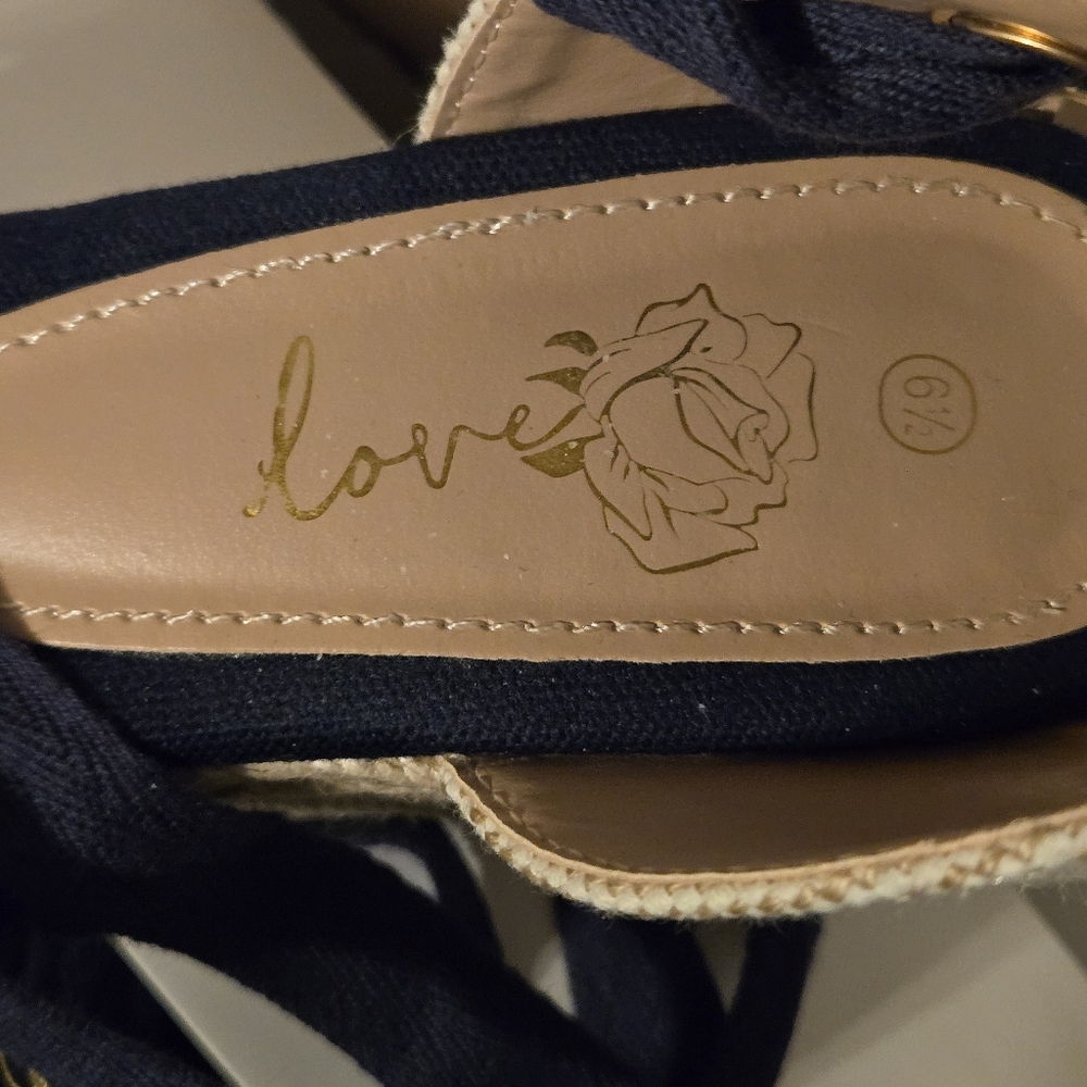 Navy Platform Closed Toe Espadrille Sandals Lace Up - Picture 5 of 6